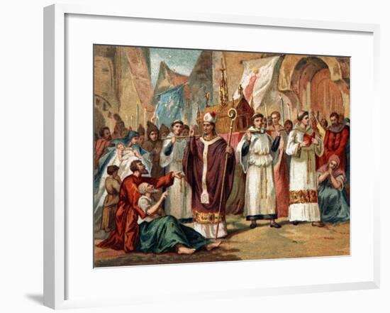 Illustration of the Relics of Saint Genevieve Carried through the Streets of Paris-Stefano Bianchetti-Framed Giclee Print