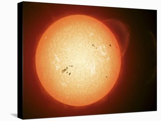 Illustration of the Sun with Visible Dark Sunspots on the Surface, Prominences and Some Solar Wind-Stocktrek Images-Stretched Canvas