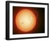 Illustration of the Sun with Visible Dark Sunspots on the Surface, Prominences and Some Solar Wind-Stocktrek Images-Framed Photographic Print