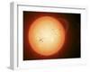 Illustration of the Sun with Visible Dark Sunspots on the Surface, Prominences and Some Solar Wind-Stocktrek Images-Framed Photographic Print