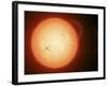 Illustration of the Sun with Visible Dark Sunspots on the Surface, Prominences and Some Solar Wind-Stocktrek Images-Framed Photographic Print