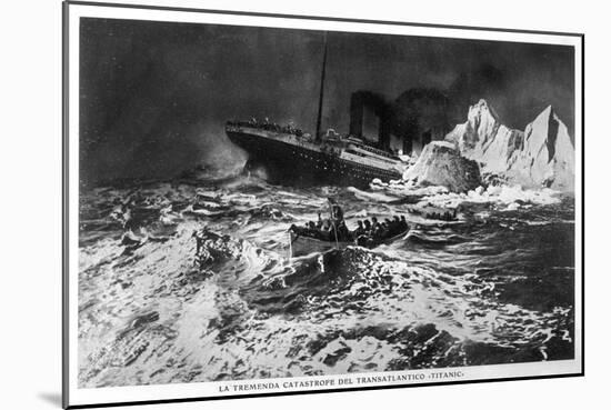 Illustration of the Wreck and Survivors in Lifeboat-null-Mounted Art Print