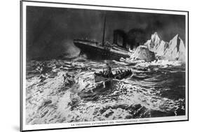 Illustration of the Wreck and Survivors in Lifeboat-null-Mounted Art Print