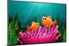 Illustration of Two Fishes above a Pink Coral Found Underwater-interactimages-Mounted Photographic Print