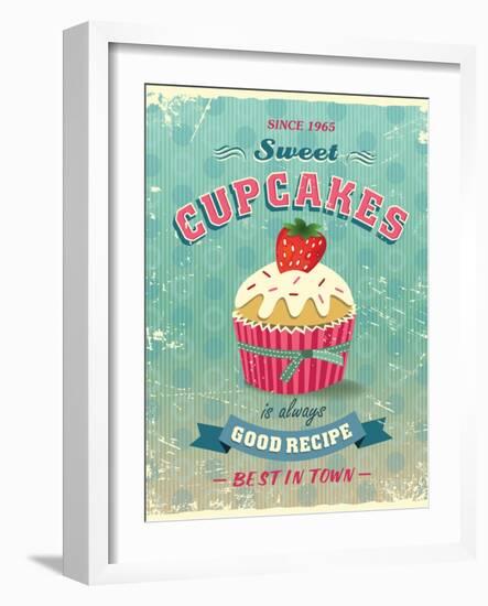 Illustration Of Vintage Cupcakes Sign-Catherinecml-Framed Art Print