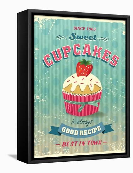 Illustration Of Vintage Cupcakes Sign-Catherinecml-Framed Stretched Canvas