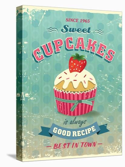 Illustration Of Vintage Cupcakes Sign-Catherinecml-Stretched Canvas