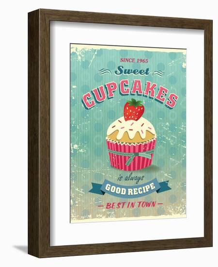 Illustration Of Vintage Cupcakes Sign-Catherinecml-Framed Art Print