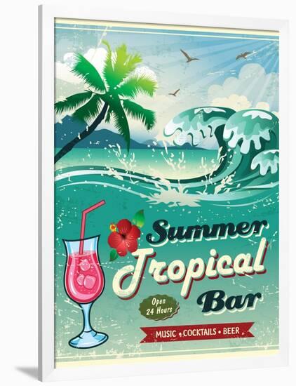 Illustration Of Vintage Seaside Tropical Bar Sign-Catherinecml-Framed Art Print