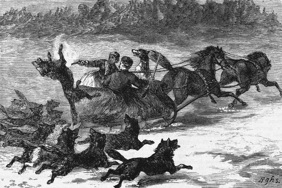 'Illustration of Wolves Chasing Sleigh' Giclee Print | AllPosters.com