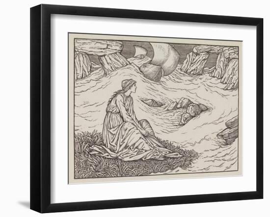 Illustration of woman by the sea-Edward Burne-Jones-Framed Art Print