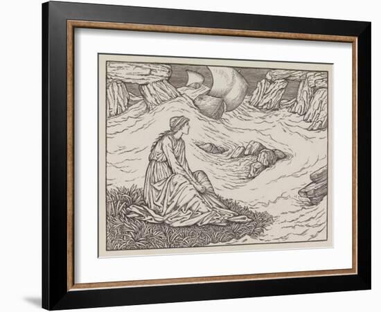 Illustration of woman by the sea-Edward Burne-Jones-Framed Art Print