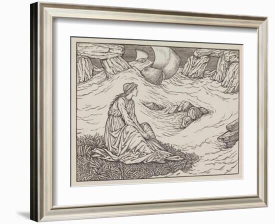 Illustration of woman by the sea-Edward Burne-Jones-Framed Art Print