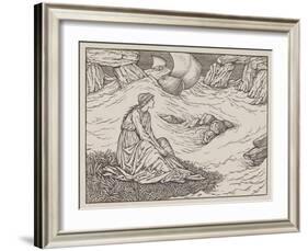 Illustration of woman by the sea-Edward Burne-Jones-Framed Art Print