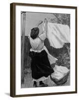 Illustration of Woman Hanging Up Clothes to Dry on Clothes Line-null-Framed Photographic Print