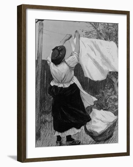 Illustration of Woman Hanging Up Clothes to Dry on Clothes Line-null-Framed Photographic Print