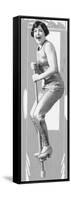 Illustration of Woman on Pogo Stick-null-Framed Stretched Canvas