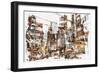 Illustration Painting of Urban City with Grunge Texture-Tithi Luadthong-Framed Premium Giclee Print