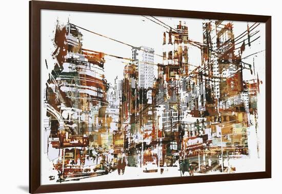 Illustration Painting of Urban City with Grunge Texture-Tithi Luadthong-Framed Art Print