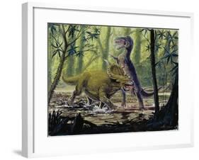 Illustration Representing Dinosaures in Prehistoric Landscape-null-Framed Giclee Print