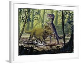 Illustration Representing Dinosaures in Prehistoric Landscape-null-Framed Giclee Print