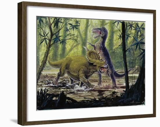 Illustration Representing Dinosaures in Prehistoric Landscape-null-Framed Giclee Print