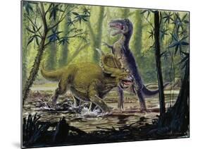 Illustration Representing Dinosaures in Prehistoric Landscape-null-Mounted Giclee Print