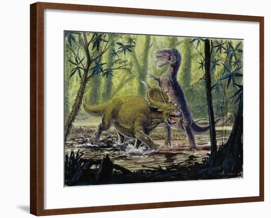 Illustration Representing Dinosaures in Prehistoric Landscape-null-Framed Giclee Print