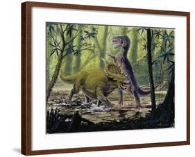Illustration Representing Dinosaures in Prehistoric Landscape-null-Framed Giclee Print