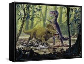 Illustration Representing Dinosaures in Prehistoric Landscape-null-Framed Stretched Canvas