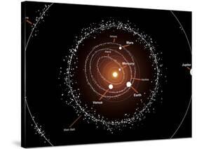 Illustration Showing a Group of Asteroids and their Orbits around the Sun, Compared to the Planets-Stocktrek Images-Stretched Canvas