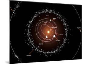 Illustration Showing a Group of Asteroids and their Orbits around the Sun, Compared to the Planets-Stocktrek Images-Mounted Premium Photographic Print