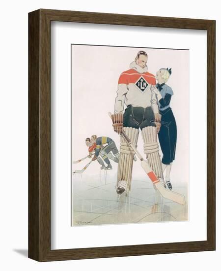 Illustration Showing a Muscular Ice Hockey Player with His Doting Girlfriend-null-Framed Photographic Print