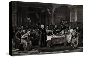 Illustration Showing Christopher Columbus at Queen Isabella's Court-null-Stretched Canvas