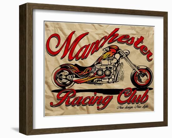 Illustration Sketch Motorcycle with T Shirt Prints Vector Graphic-emeget-Framed Art Print