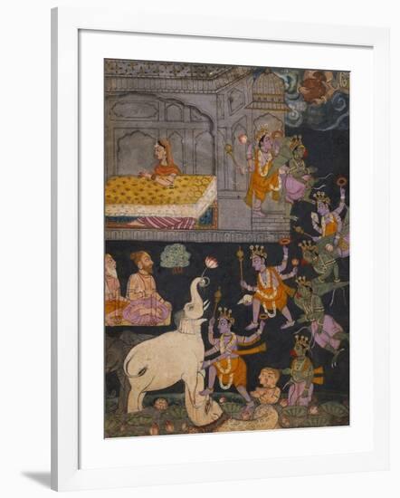 Illustration to a Gajendra Moksha Series Depicting Vishnu Rescuing the Elephant King-null-Framed Giclee Print