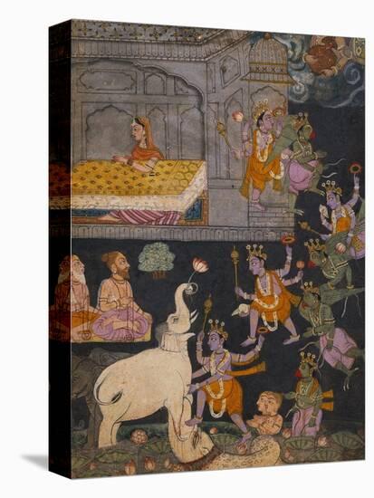 Illustration to a Gajendra Moksha Series Depicting Vishnu Rescuing the Elephant King-null-Stretched Canvas