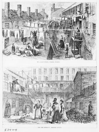 Illustration with Dual Depiction of Early City Dwellings Giclee Print ...