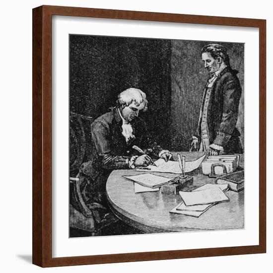 Illustration with Thomas Jefferson Approving the Louisiana Purchase-null-Framed Giclee Print