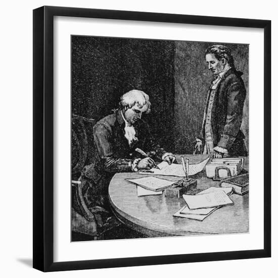 Illustration with Thomas Jefferson Approving the Louisiana Purchase-null-Framed Giclee Print