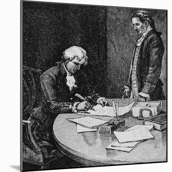 Illustration with Thomas Jefferson Approving the Louisiana Purchase-null-Mounted Giclee Print