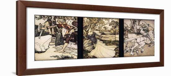 Illustrations to the Morte d'Arthur: Sir Galahad Draws the Sword of Balin f-Arthur Rackham-Framed Giclee Print