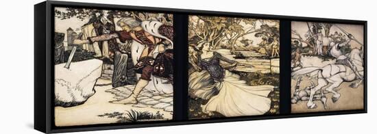 Illustrations to the Morte d'Arthur: Sir Galahad Draws the Sword of Balin f-Arthur Rackham-Framed Stretched Canvas