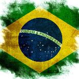Brazil - Flag Style Of People Silhouettes And World Map Background-ilolab-Art Print