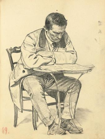 Study for 'A Parisian Cafe': Man Seated at a Cafe Table, Reading a Newspaper, C. 1872-1875