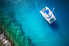 Tropical Beach with Sea and Palm Taken from Drone. Seychelles Famous Shark Beach - Aerial Photo-IM_photo-Photographic Print