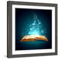 Image of Opened Magic Book with Magic Lights-Sergey Nivens-Framed Photographic Print