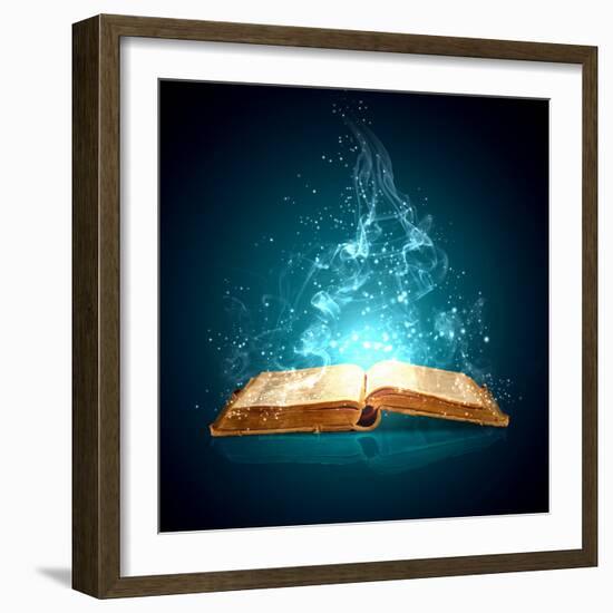 Image of Opened Magic Book with Magic Lights-Sergey Nivens-Framed Photographic Print