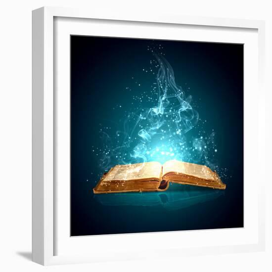 Image of Opened Magic Book with Magic Lights-Sergey Nivens-Framed Photographic Print