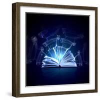 Image of Opened Magic Book with Magic Lights-Sergey Nivens-Framed Photographic Print